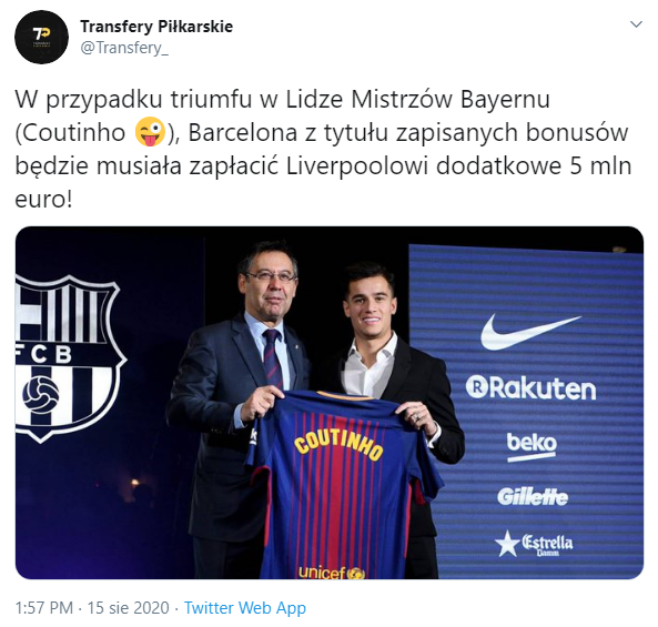 Tyle Barca BĘDZIE MUSIAŁA ZAPŁACIĆ Liverpoolowi w przypadku wygrania LM przez Bayern xD